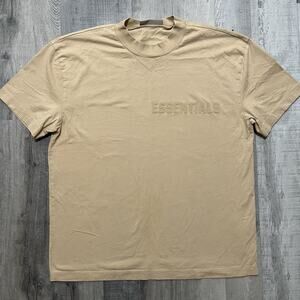 Fear of God Essentials T-Shirt Cream Beige Boxy Fit Men’s Size L Oversized Tee